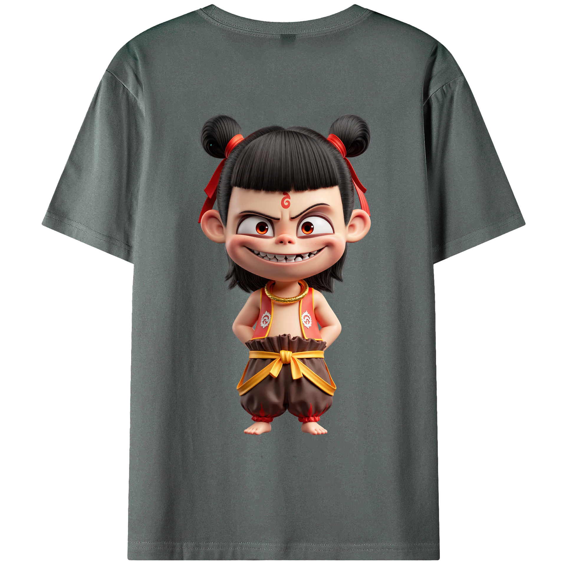 （画像用） Ne Zha 2 ナタ 魔童の大暴れ 綿100％ メンズ半袖Tシャツ（バックプリント） 通気性